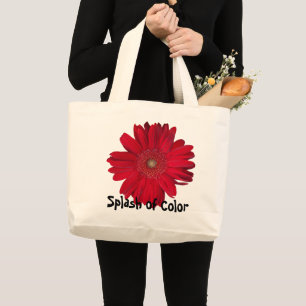 Red Gerber Daisy Close-Up Photograph Reusable Large Tote Bag