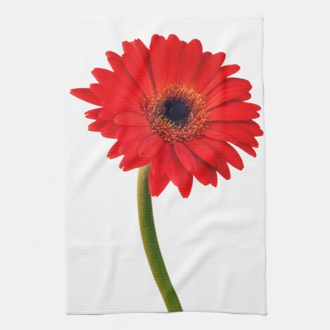 Red  Gerber Daisy Flowers Floral Daisies Flower Tea Towel (Vertical)