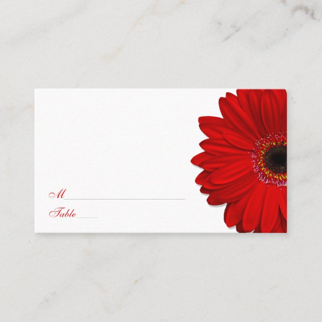 Red Gerber Daisy Wedding Place Cards (Front)