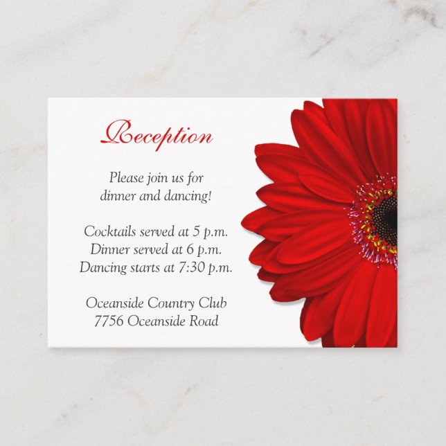 Red Gerber Daisy Wedding Reception Card (Front)