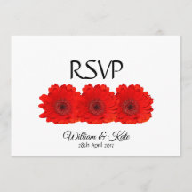 Red Gerbera custom double sided  Wedding RSVP card
