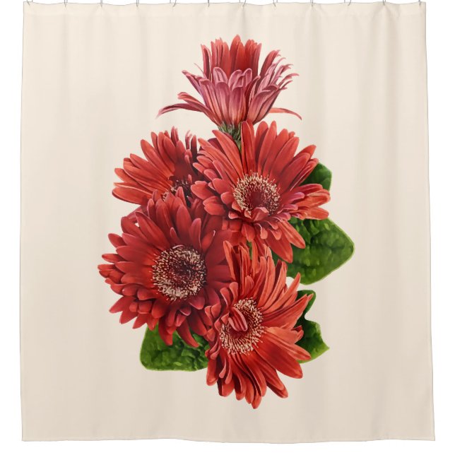 Red Gerbera Daisies Shower Curtain (Front)