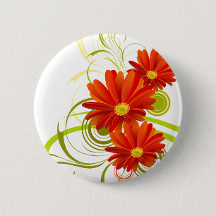 Red Gerbera Daisy 6 Cm Round Badge