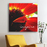 Red Gerbera Daisy Bold Modern Photo Inspire Script Canvas Print<br><div class="desc">“Inspire.” A close-up photo of a vibrant red-orange and yellow daisy will remind you of a warm, summer's day. Relax and experience the inspiration of this photograph whenever you gaze at this stunning, graphic art canvas. Makes a great uplifting and inspirational gift! You can easily personalise this wall art plus...</div>