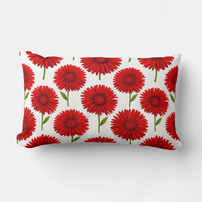Red Gerbera Daisy Bouquet Lumbar Cushion (Front)
