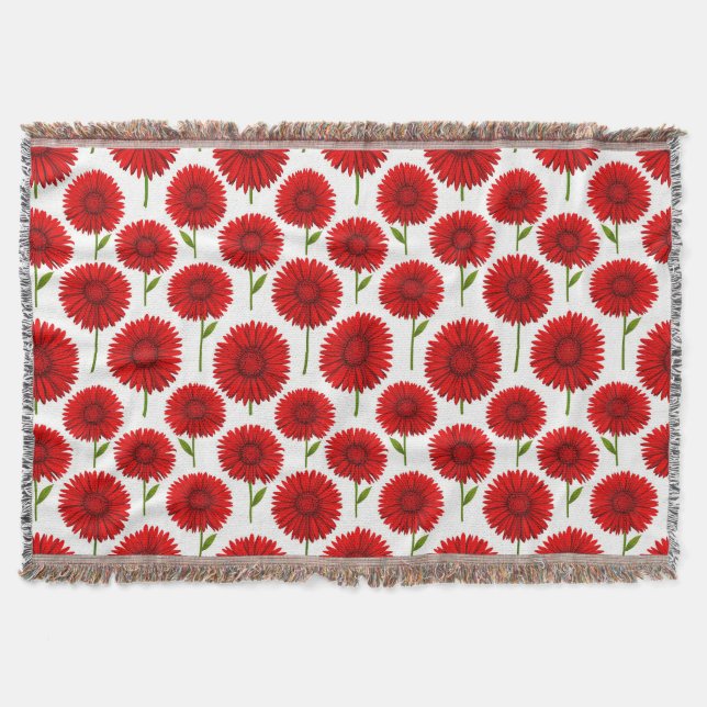 Red Gerbera Daisy Bouquet Throw Blanket (Front)