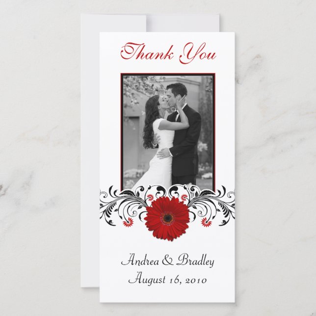 Red Gerbera Daisy Floral Thank You Photo Card (Front)