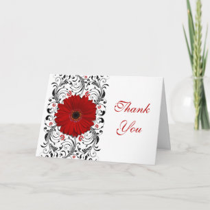 Red Gerbera Daisy Floral Wedding Thank You Card