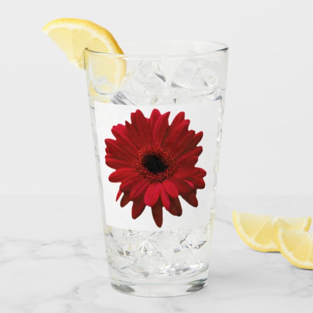 Red Gerbera Daisy Mother's Day Glass (Front Ice)