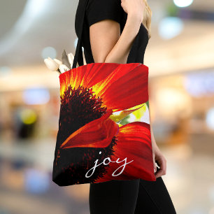 Red Gerbera Daisy Photography Joy Script Modern Tote Bag