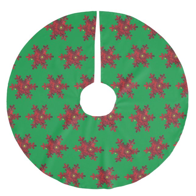 Red Gerbera Daisy Snowflake Pattern Tree Skirt (Front)