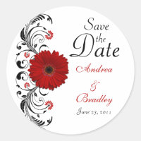 Red Gerbera Floral Save the Date Sticker