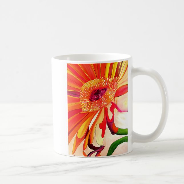 Red Gerbera flower watercolor painting art Coffee Mug (Right)