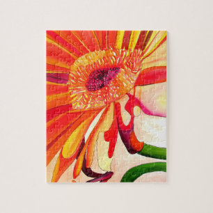 Red Gerbera flower watercolor painting art Jigsaw Puzzle