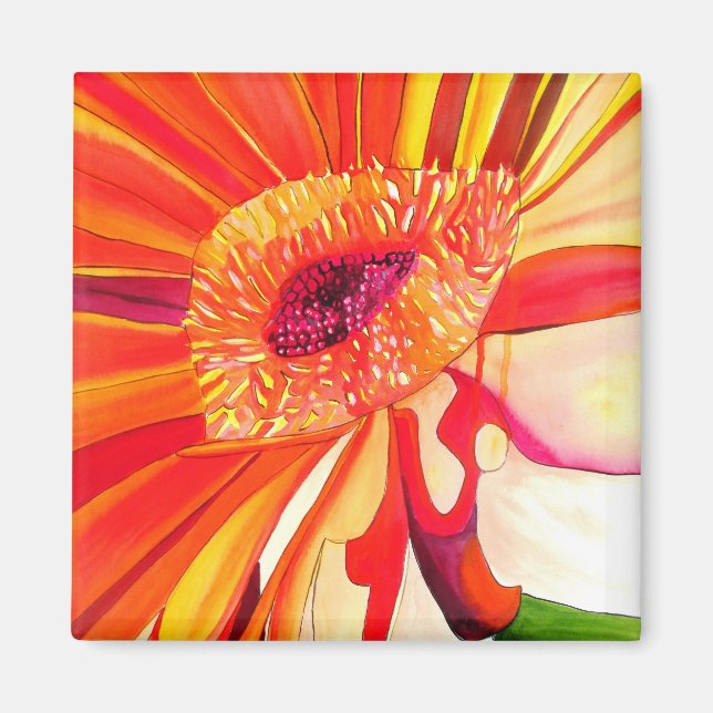 Red Gerbera flower watercolor painting art Magnet (Front)