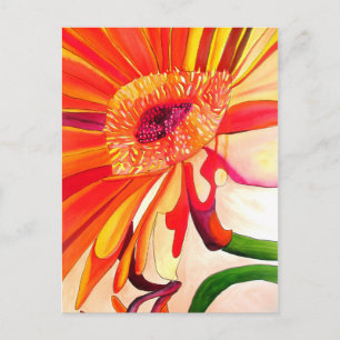 Red Gerbera flower watercolor painting art Postcard