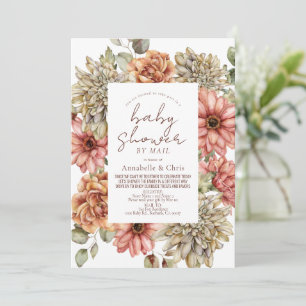 Red Gerbera & White Dahlia Baby Shower by Mail Invitation