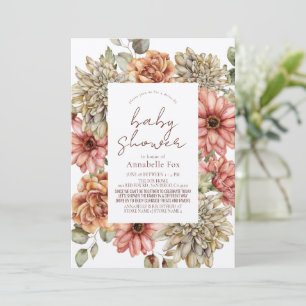 Red Gerbera & White Dahlia Drive-by Baby Shower Invitation