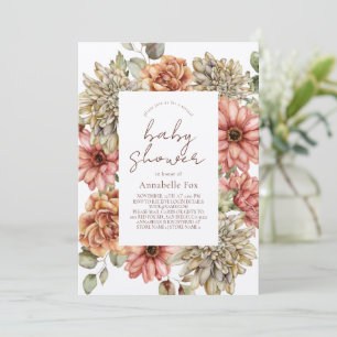 Red Gerbera & White Dahlia Virtual Baby Shower Invitation