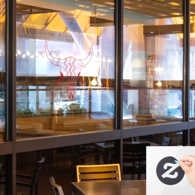 Red Ghost Dance Buffalo auto opaque window cling (Restaurant Window)