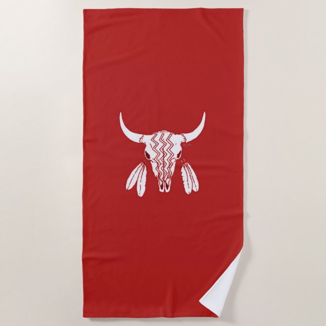 Red Ghost Dance Buffalo beach towel (Front)