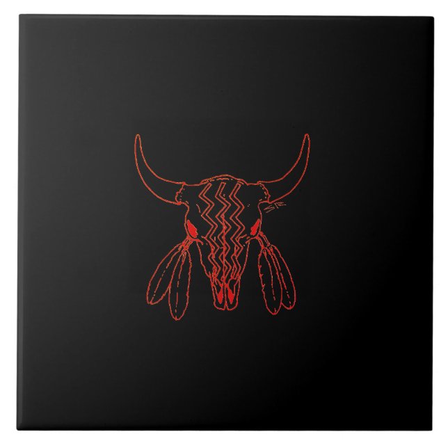 Red Ghost Dance Buffalo black large tile (Front)
