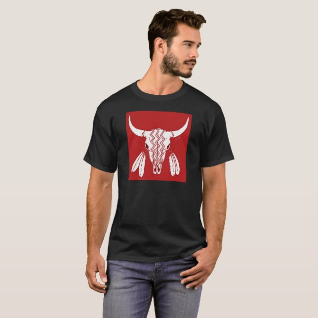 Red Ghost Dance Buffalo black t-shirt (Front Full)