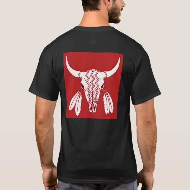 Red Ghost Dance Buffalo black t-shirt back (Back)