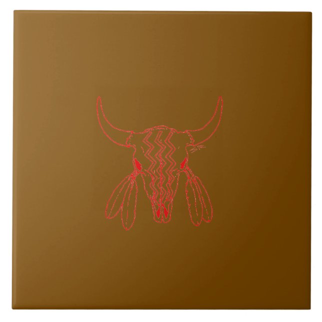 Red Ghost Dance Buffalo brown large tile (Front)