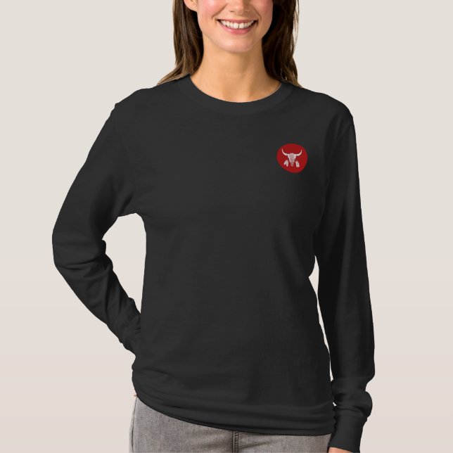 Red Ghost Dance Buffalo circle black long sleeve T-Shirt (Front)