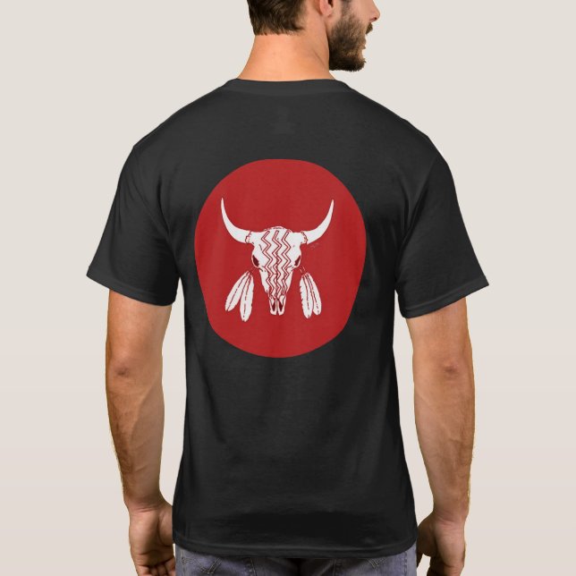 Red Ghost Dance Buffalo circle black t-shirt back (Back)