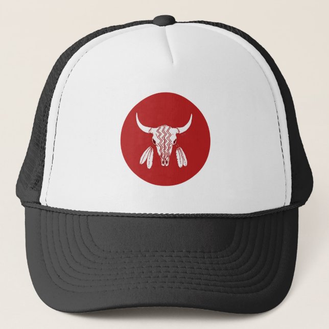 Red Ghost Dance Buffalo circle foam trucker hat (Front)