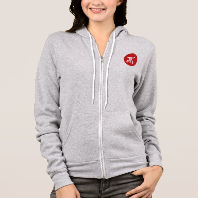 Red Ghost Dance Buffalo circle grey bella hoodie (Front)