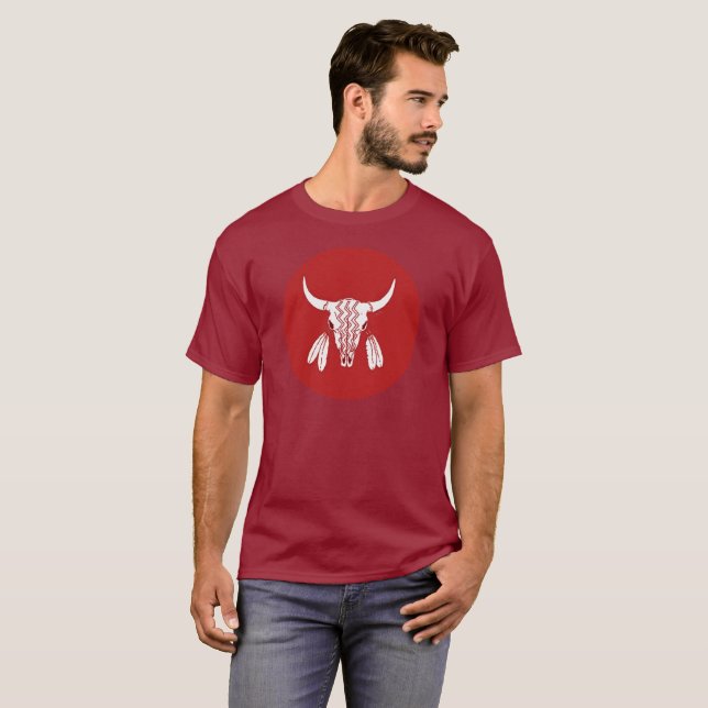Red Ghost Dance Buffalo circle maroon t-shirt (Front Full)