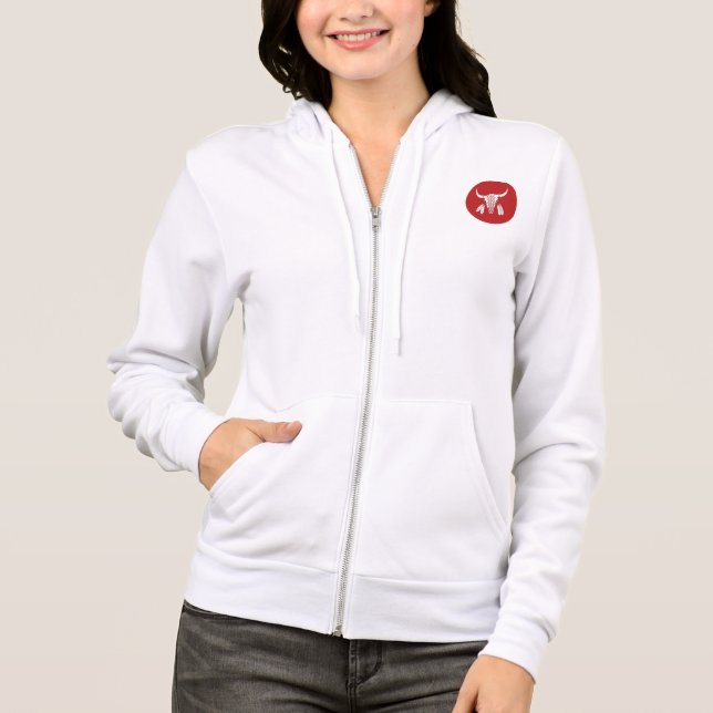 Red Ghost Dance Buffalo circle white bella hoodie (Front)