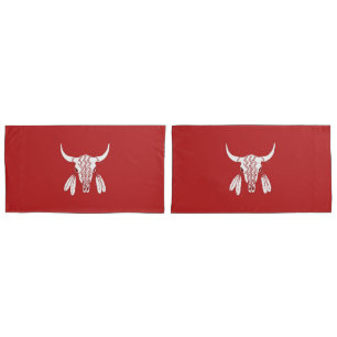 Red Ghost Dance Buffalo king pillowcases pair