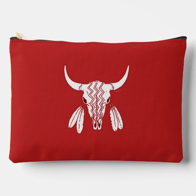 Red Ghost Dance Buffalo large accessory bag pouch (Front)