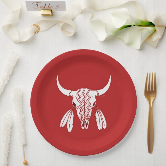 Red Ghost Dance Buffalo large paper plates (Wedding)