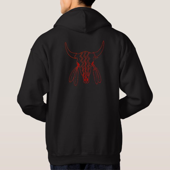 Red Ghost Dance Buffalo line black hoodie back (Back)