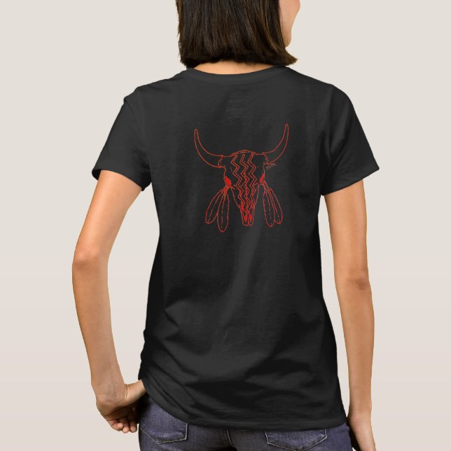 Red Ghost Dance Buffalo line black t-shirt back (Back)