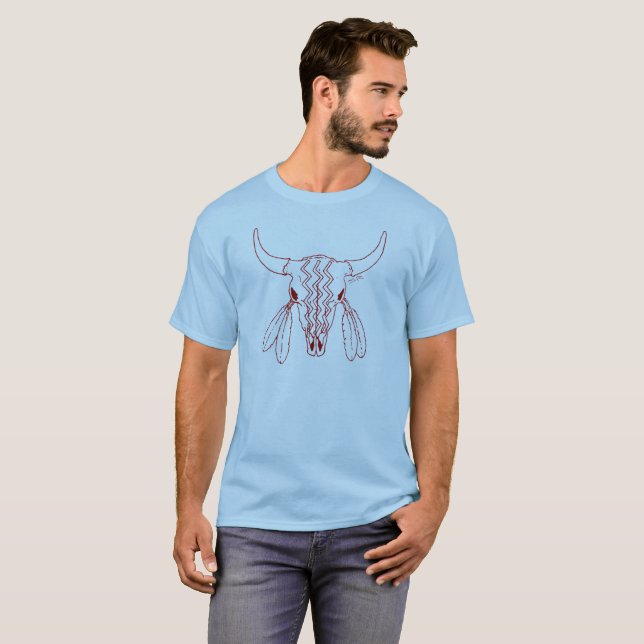 Red Ghost Dance Buffalo line blue t-shirt (Front Full)
