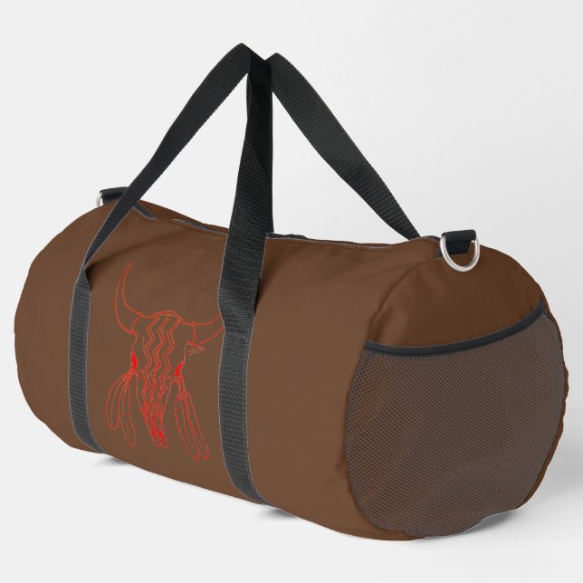 Red Ghost Dance Buffalo line brown lg duffel bag (Right Corner)