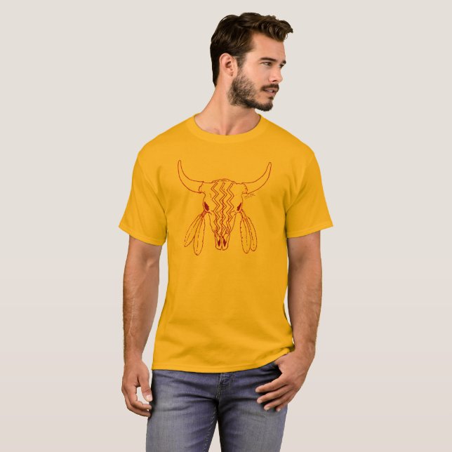 Red Ghost Dance Buffalo line gold t-shirt (Front Full)