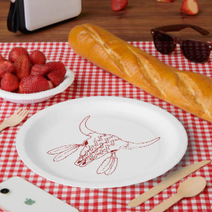 Red Ghost Dance Buffalo line large paper plates