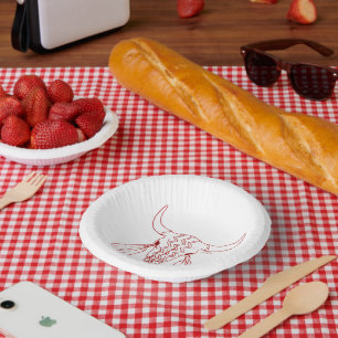 Red Ghost Dance Buffalo line paper bowls Plate