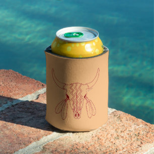 Red Ghost Dance Buffalo line tan can cooler