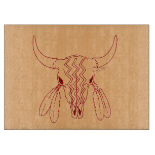 Red Ghost Dance Buffalo line tan cutting board