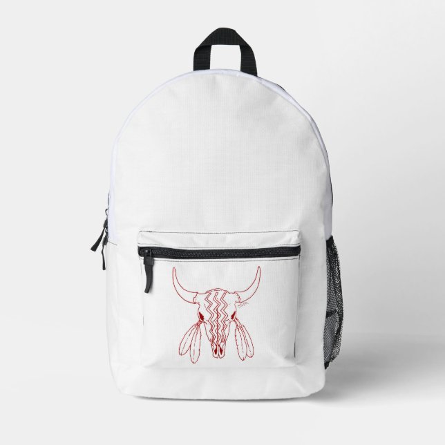 Red Ghost Dance Buffalo line white backpack (Front)