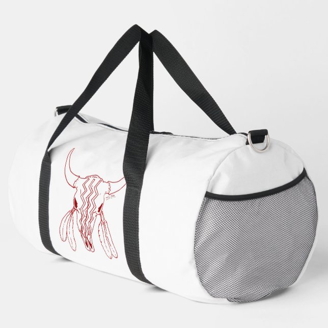 Red Ghost Dance Buffalo line white duffel bag (Right Corner)