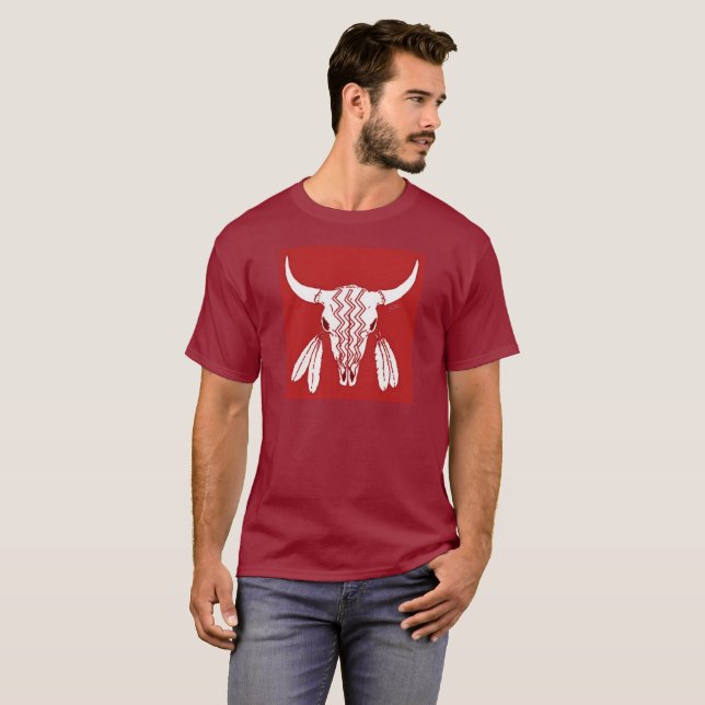 Red Ghost Dance Buffalo maroon t-shirt (Front Full)